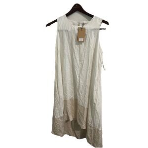 NWT Labor of Love long M linen+dress sleeveless white tan ombre hi/lo LAGENLOOK